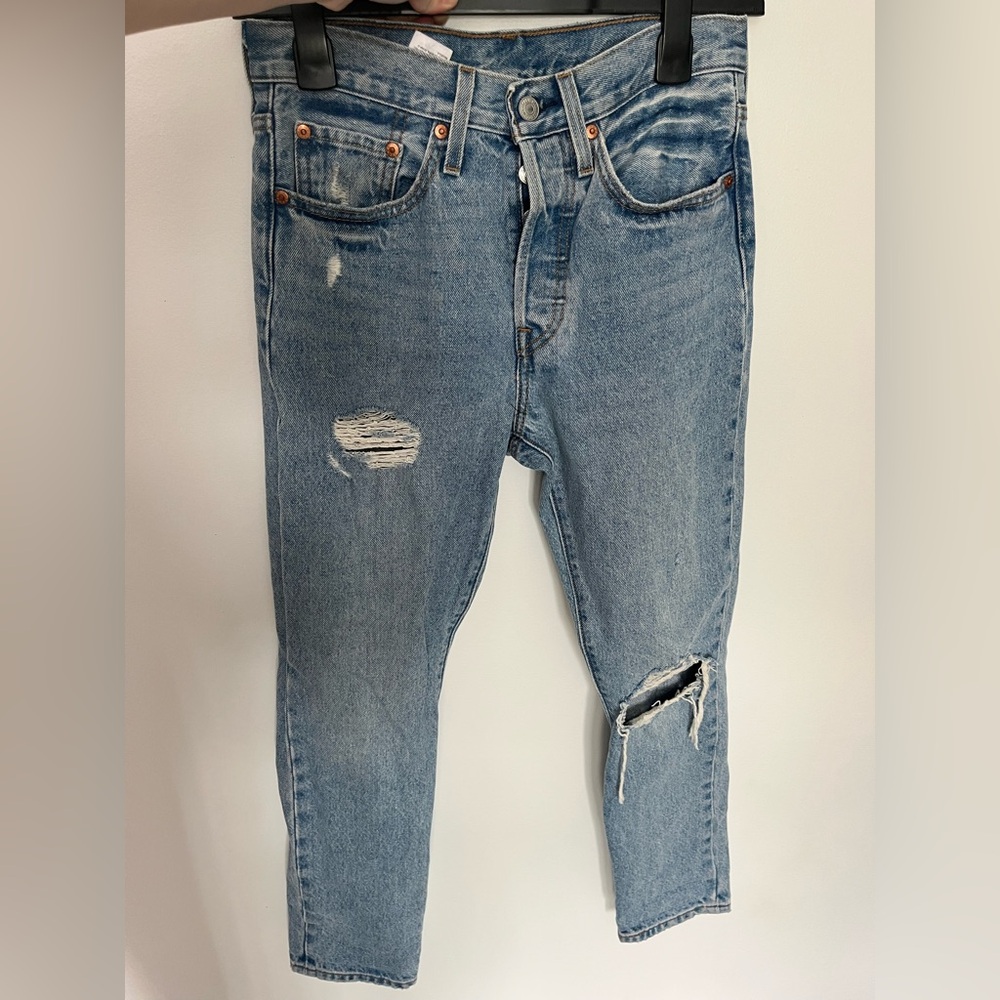 Women’s Levi’s 501 Distressed Blue Jeans